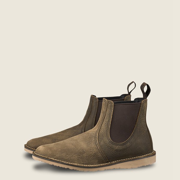 Botas Red Wing Heritage Hombre Verde Oliva - Weekender Chelsea - 6-Inch Roughneck Cuero - 014-RXCWHP